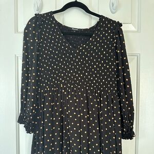 Madewell Lucie V-neck Smocked Mini Dress - Oval Dot - Size Medium